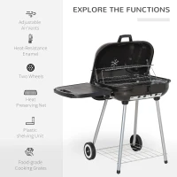 Outsunny Portable Charcoal Grill, 96Lx60Wx83Hcm/62x60Wx82Hcm, Metal-Black(m-4)