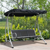 Outsunny Three Person Steel Outdoor Porch Swing Chair Bench with Canopy Cover - Black(m-2)