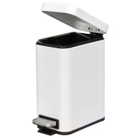 HOMCOM 5L Rectangular Compact Bin Steel Body Removable Bucket Quiet-Close Lid w/ Pedal Lid Rubbish Trash Can Home Office Bedroom Bathroom Living Room Garbage Tidy Clean White(m-11)