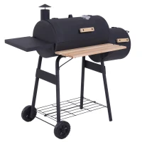 Outsunny Portable Charcoal BBQ Grill, Cold-rolled Steel, Solid Wood, 104H x 124L x53W cm-Black(m-1)