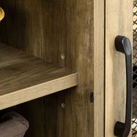 HOMCOM Estantería Industrial con 2 Puertas de Rejilla y Marco de Metal para Salón Oficina 90x33,5x180 cm Negro y Natural(m-7)