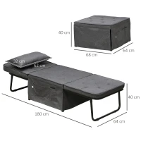 HOMCOM Fabric Sleeper Chair, Folding Chair Bed with Adjustable Backrest, Pillow, Side Pockets for Living Room, Charcoal Grey(m-3)