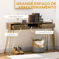 HOMCOM Consola Móvel de Entrada com 2 Gavetas Prateleira Aberta e Pés de Aço Estilo Moderno 120x29x79cm Madeira e Bronze(m-5)