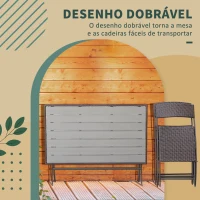 Outsunny Conjunto de Refeição de Vime Conjunto de Refeição 7 Peças com Mesa e 6 Cadeiras Dobráveis para Jardim Exterior Pátio Varanda Marrom(m-6)