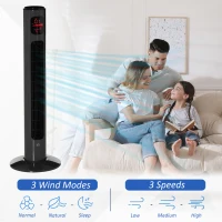 HOMCOM 38'' Freestanding Tower Fan, 3 Speed 3 Mode, 12h Timer, 70 Degree Oscillation, LED Panel, 5M Remote Controller, Dark Grey(m-5)