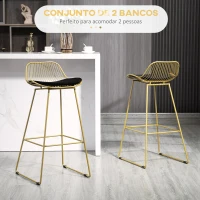 HOMCOM Conjunto de 2 Bancos Altos Moderno com Almofada de Veludo Encosto e Apoio para os Pés Carga 120 kg 46,5x48x93 cm Dourado(m-4)