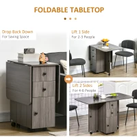 HOMCOM Multi-Storage Six-Person Drop Leaf Dining Table - Grey(m-5)