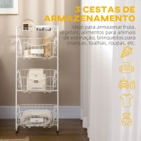 HOMCOM Fruteira Cesto para Frutas e Verduras de 3 Níveis com Cestos Amovíveis e Empilháveis de Aço 42,5x36,5x91cm Branco(m-4)