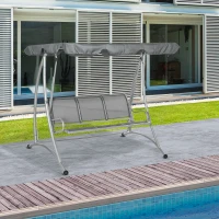 Outsunny Three Person Steel Outdoor Porch Swing Chair Bench w/ Canopy Cover Grey(m-10)