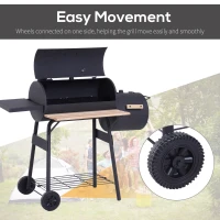 Outsunny Portable Charcoal BBQ Grill, Cold-rolled Steel, Solid Wood, 104H x 124L x53W cm-Black(m-5)