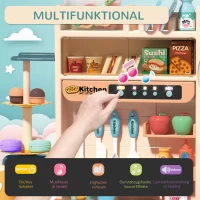 HOMCOM Kinderküche Küchenspielzeug mit Zubehör 113–teilige Spielküche Musikfunktionen Spielzeugset Spielzeugküche für 3–6 Jahre PP-Kunststoff ABS Beige+Grün 70 x 32 x 92,2 cm(m-5)