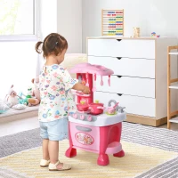 HOMCOM Kinderküche, 38-tlg. Zubehör, Licht- und Toneffekte, Rosa(m-2)