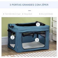PawHut Transportadora para Cães e Gatos Portátil Dobrável com 3 Portas e Almofada Suave 60x42x42 cm Azul(m-4)
