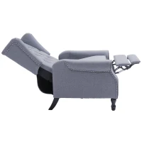 HOMCOM Recliner Armchair, Vintage Reclining Chair with Nail Head Trim, Wingback Chair with Button Tufted Back and Footrest, for Living Room, Light Grey(m-8)