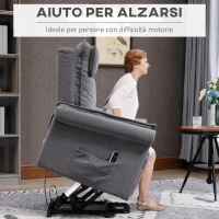 HOMCOM Poltrona Relax Alzapersona Massaggiante e Reclinabile a 150°, Rivestimento in Tessuto Grigio(m-6)
