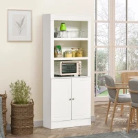 HOMCOM Kitchen Cupboard with 6-tier Shelving, Freestanding Storage Cabinet, Pantry Cupboard with 3 Open Compartments and Double-door Cabinet with Adjustable Shelves, White(m-2)
