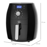 HOMCOM Heißluftfritteuse Luftfritteuse Airfryer Edelstahl Frittierkorb 5,5L 1700W mit Digitalem LED-Touchscreen Heißluftfritteuse Grillen Braten Backen PP Aluminium Schwarz 41 x 33 x 37 cm(m-3)