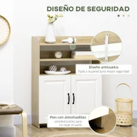 HOMCOM Zapatero con 2 Puertas de Madera con 5 Estantes Capacidad para 12 Pares de Zapatos 80x29x107,6cm Natural y Blanco(m-6)