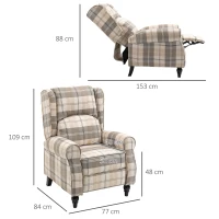 HOMCOM Wingback Recliner Armchair for Living Room, Pushback Reclining Chair with Round Armrests, Footrest and Rubber Wood Legs, Khaki(m-3)