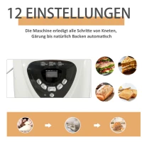 HOMCOM Brotbackautomat mit 12 Backprogrammen 3 Backfarben und 2 Brotgrößen 600W Brotmaschine mit Beobachtungsfenster 13-Stunden-Timerfunktion Edelstahl Weiß 40,7 x 28,2 x 29,9 cm(m-4)
