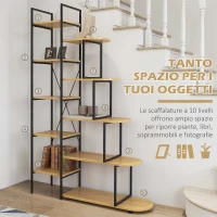HOMCOM Scaffale Libreria a 10 Livelli, Stile Industriale in Truciolato e Acciaio, 111.5x32x170 cm(m-5)