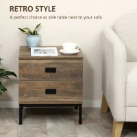 HOMCOM Retro Bedside Table, End Side Table with 2 Drawers, Metal Frame for Bedroom, Living Room, Coffee(m-4)