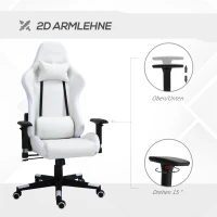 Vinsetto Gaming Stuhl mit RGB LED-Beleuchtung ergonomischer Bürostuhl Drehstuhl mit Kissen Rückenlehne verstellbar Kunstleder Weiß+Schwarz 68 x 68 x 126-136 cm(m-8)