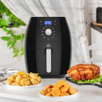 HOMCOM Heißluftfritteuse Luftfritteuse Airfryer Edelstahl Frittierkorb 5,5L 1700W mit Digitalem LED-Touchscreen Heißluftfritteuse Grillen Braten Backen PP Aluminium Schwarz 41 x 33 x 37 cm(m-2)