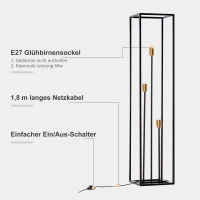 HOMCOM lampa podłogowa z 3 oprawkami żarówek nowoczesna lampa stojąca E27/E26 z przełącznikiem nożnym do salonu sypialni stal kolor czarny 30 x 30 x 140 cm(m-4)