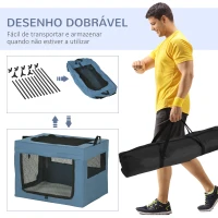 PawHut Transportadora para Cães e Gatos Portátil Dobrável com 3 Portas e Almofada Suave 69x51x51cm Azul(m-6)