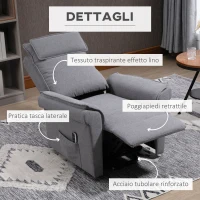 HOMCOM Poltrona Relax Alzapersona Massaggiante e Reclinabile a 150°, Rivestimento in Tessuto Grigio(m-4)