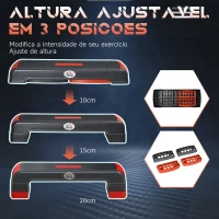 HOMCOM Plataforma Step Fitness com Altura Ajustável de 10/15/20cm Plataforma de Exercício 78x28x20cm Vermelho(m-5)