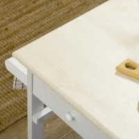 HOMCOM Conjunto de Mesa e 2 Bancos para Cozinha Mesa com Rodas Bancada Dobrável 2 Gavetas e Prateleira 87x74x86cm Carvalho e Branco(m-9)