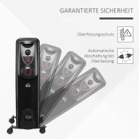 HOMCOM Ölradiator tragbar elektrisch Heizkörper 2000 W 3 Heizstufen 24-Stunden-Timing elektrische Heizung 9 Heizplatten mit 4 Rollen Griff Überhitzungsschutz Schwarz Stahl  46,5 x 24,5 x 64 cm(m-6)