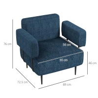HOMCOM Poltrona Moderna per Casa e Ufficio in Tessuto effetto Lino con Imbottitura, 89x72.5x76 cm, Blu Scuro(m-3)