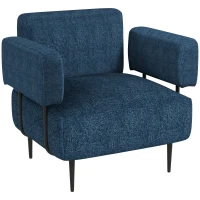 HOMCOM Poltrona Moderna per Casa e Ufficio in Tessuto effetto Lino con Imbottitura, 89x72.5x76 cm, Blu Scuro(m-1)