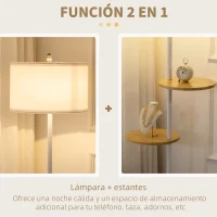 HOMCOM Lámpara de Pie con 2 Estantes de Estilo Moderno Casquillo E27 Máx. 40W para Salón Dormitorio Ø40x163 cm Blanco(m-5)
