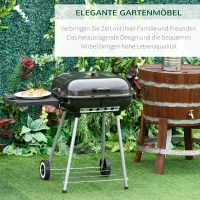 Outsunny Kohlegrill Grillwagen Grillstation Standgrill mit Windschutz 2 x Ablagefach Metall Schwarz 89 x 60 x 83 cm(m-6)
