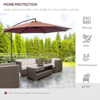 Outsunny Φ3m Hanging Umbrella Parasol-Coffee(m-7)