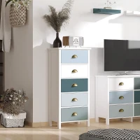 HOMCOM Slim Storage Cabinet Organiser, Chest of Drawers, 5-Drawer Dresser with Metal Handle for Living Room, Bedroom, Blue(m-10)