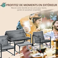 Outsunny Salon de jardin 4 pièces 4 personnes avec canapé 2 places, 2 fauteuils et 1 table basse gris(m-7)
