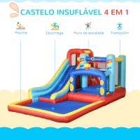 Outsunny Castelo Insuflável com Inflador Escorrega Trampolim Piscina Bolsa de Transporte 435x245x200cm Multicolorido(m-4)