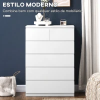 HOMCOM Cómoda Moderna com 6 Gavetas Cómoda de Madeira para Dormitório Entrada Sala de Estar 80x39x115cm Branco(m-4)