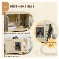 PawHut Caixa de Areia para Gatos de Madeira com Cama Almofada Suave 3 Plataformas e Postes de Sisal 107x54x70cm Carvalho(m-4)