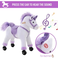 HOMCOM Kids Rocking Horse Plush Ride on Walking Unicorn Horse w/Realistic Sound  Ride On Rocker with Handlebar for Age 3+ Purple(m-5)