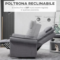 HOMCOM Poltrona Relax Alzapersona Massaggiante e Reclinabile a 150°, Rivestimento in Tessuto Grigio(m-5)