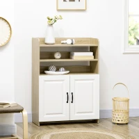 HOMCOM Zapatero con 2 Puertas de Madera con 5 Estantes Capacidad para 12 Pares de Zapatos 80x29x107,6cm Natural y Blanco(m-8)