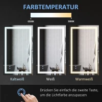 kleankin Badkamerspiegel met LED-verlichting, geheugenfunctie, aanraakschakelaar, spatwaterdicht, zilver(m-6)