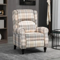 HOMCOM Wingback Recliner Armchair for Living Room, Pushback Reclining Chair with Round Armrests, Footrest and Rubber Wood Legs, Khaki(m-10)