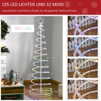 Choinka spiralna LED Outsunny choinka z 135 mini lampkami lekka choinka do pomieszczeń i na zewnątrz dekoracja świąteczna PP tworzywo sztuczne metal kolor biały Ø55 x 183 cm(m-5)